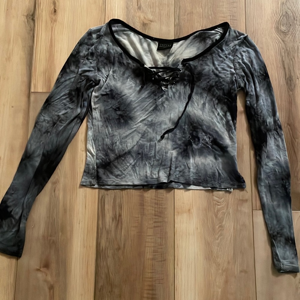 Pacsun Long Sleeve Blue, Gray, and Black Crop top by Empyre Corset Top